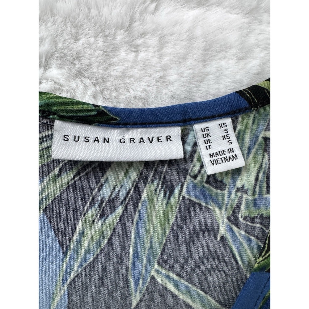 Susan Graver Liquid Knit Popover Top Vibrant Tropical Palm 3/4 Sleeves Size XS - Picture 10 of 12